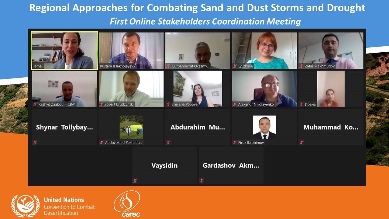 Results of the First online stakeholder coordination meeting of the UNCCD financed “Regional approaches for combating sand and dust storms and drought in Central Asia” project.